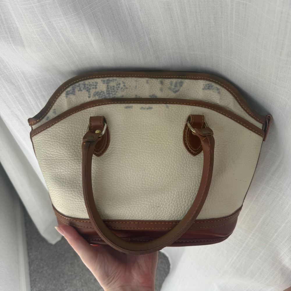 Vintage Dooney & Bourke All Weather Leather Dome Satchel Beige Brown Duck Bag - Picture 6 of 10
